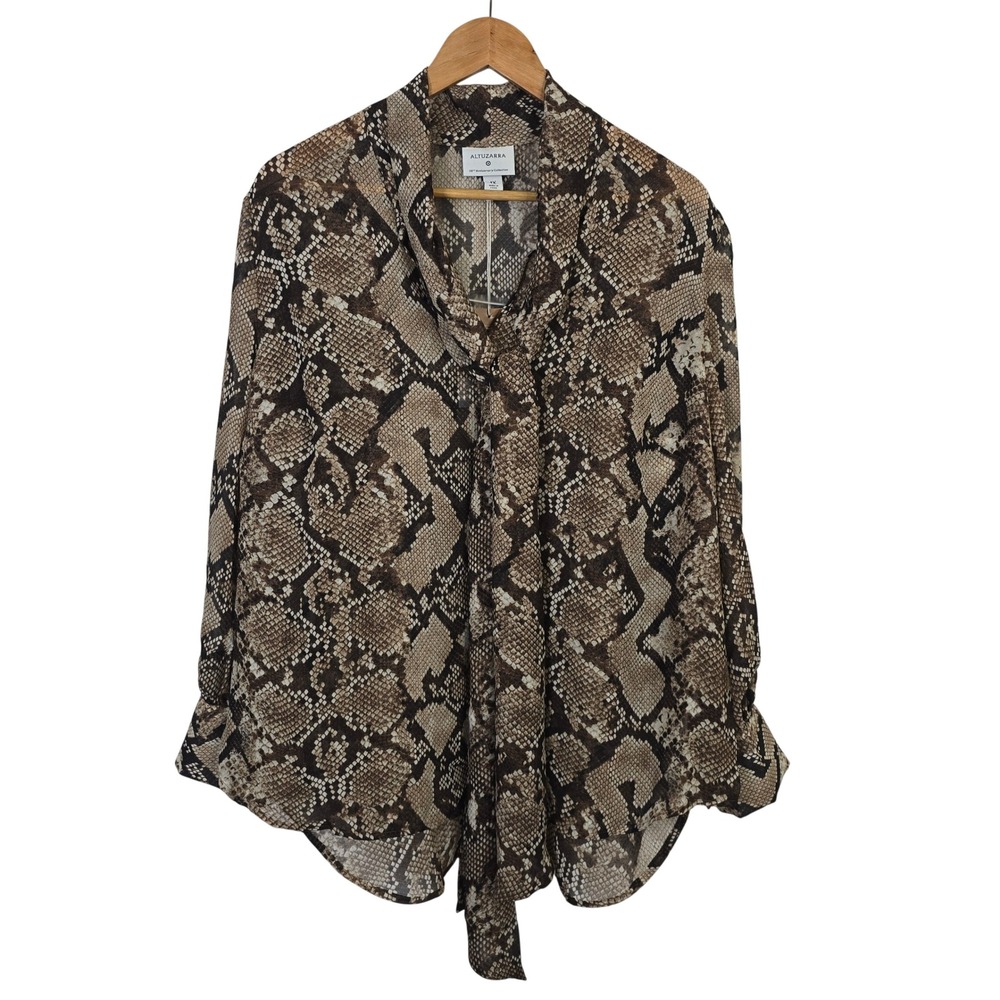 Altuzarra Target 20th Anniversary Snakeskin Tie Neck Blouse 1X Brown New
